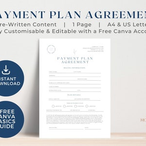 Payment Agreement Template | Payment Plan Templates | Payment Contract | Customizable Payment Agreement | Client Contract | PDF Form | MSTC1