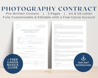 Photography Contract Form Template Canva | Photography Session Contract Template | Editable Client Agreement for Photographers | MSTC1