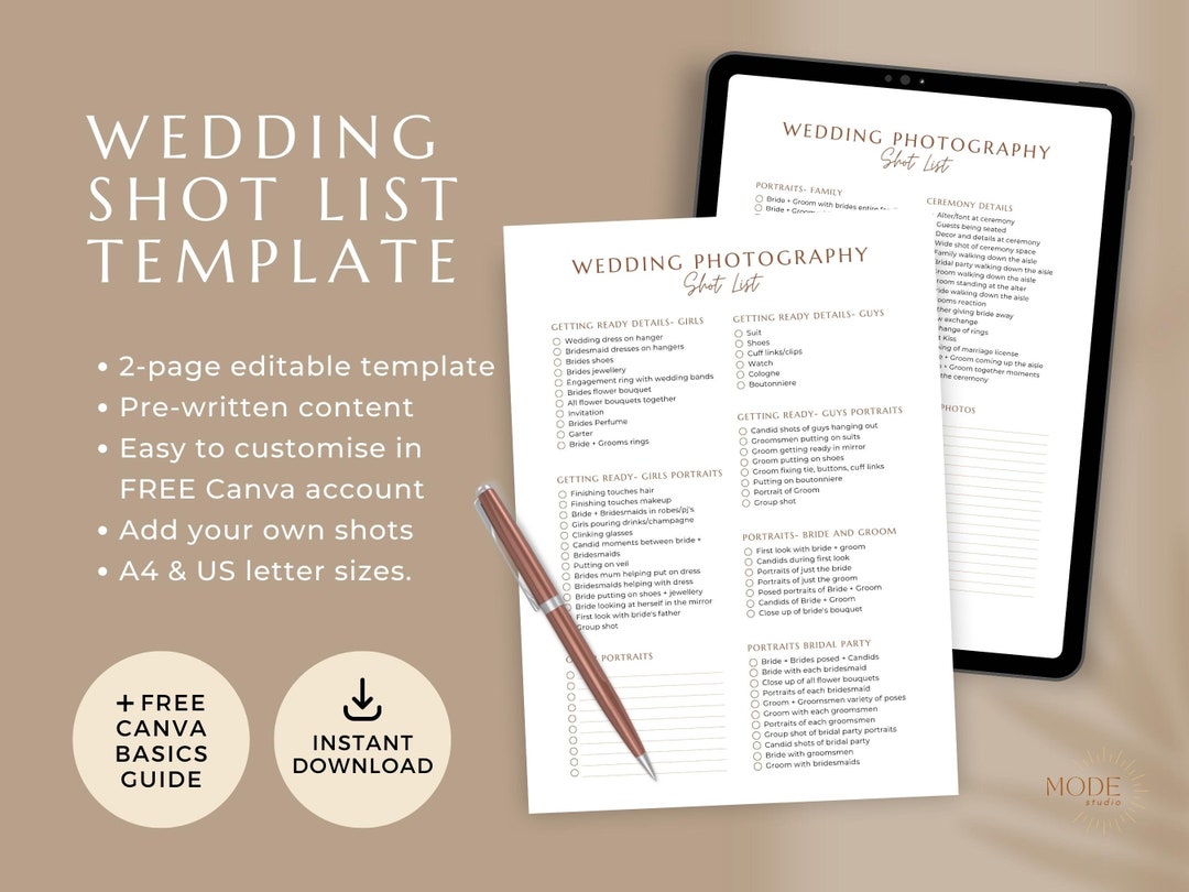 Printable Wedding Day Photography Checklist Shot List Template Wedding ...