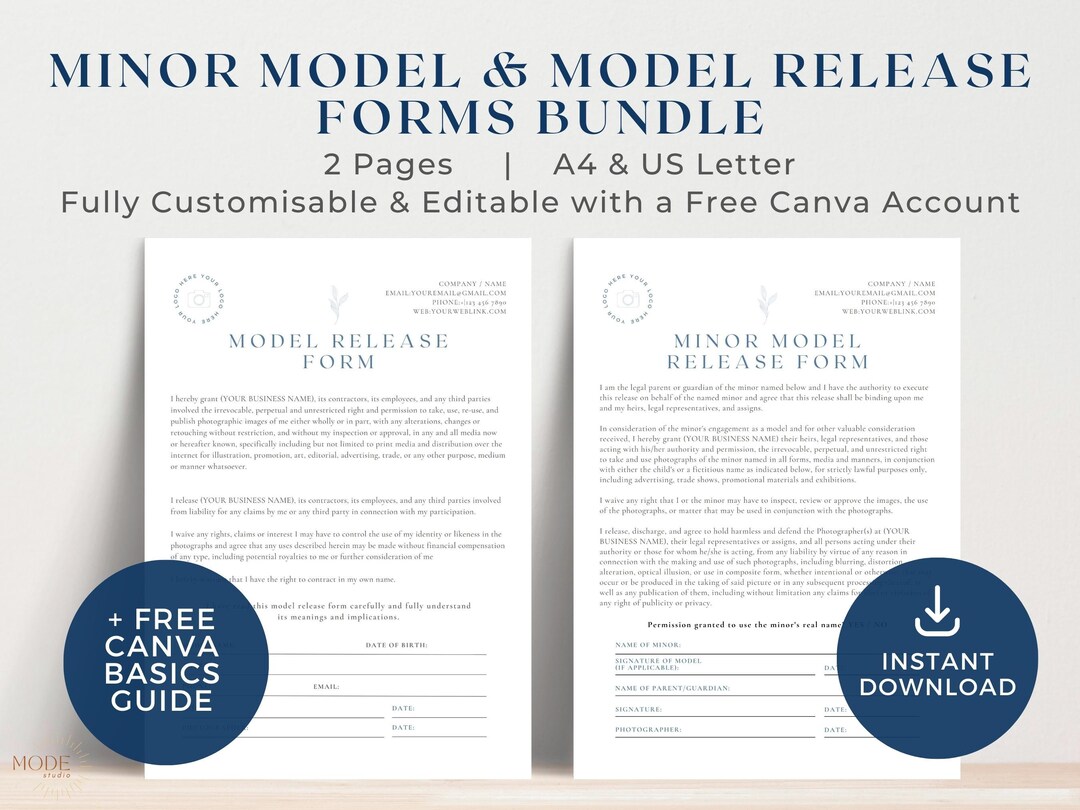Model and Minor Model Release Form Model Release Template Bundle ...