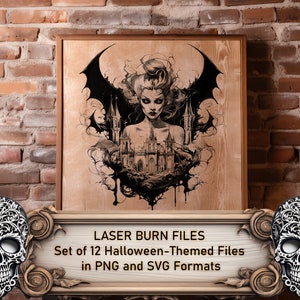 Lot de 12 gravures laser Halloween | Prêt pour le laser | Pile atomique | Outil X | Forgelumineuse | Coup de foudre | Halloween PNG | SVG Halloween | Gravure laser