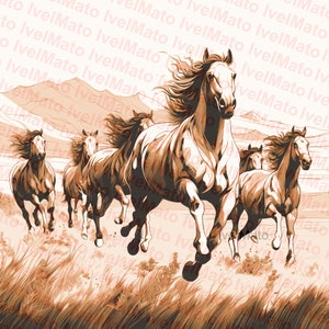 Caballos Laser Burn PNG / Diseño vectorial digital / XTool / Glowforge / Lightburn / Grabado / Naturaleza salvaje / Archivos de grabado láser