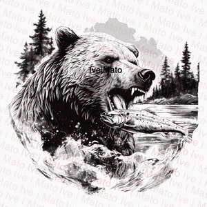 Grizzlybär | Lasergravur PNG | Digitales Design | Gravur | XTool | Glühschmiede | Lichtbrand | Bär | Bärenfischer