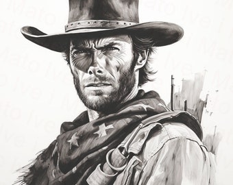 Clint Cowboy Laser Burn PNG | Digital Vector Design | XTool | Glowforge | Lightburn | Clint Eastwood Laser PNG| Laser Engraving Files