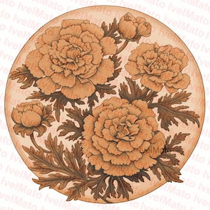 Marigold Blooms Laser Burn PNG / Diseño vectorial digital / XTool / Glowforge / Lightburn / Grabado / Naturaleza / Archivos de grabado láser
