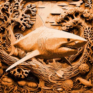 Sea Shark | Laser Engraving PNG | Digital Design | XTool | Glowforge | Lightburn | Great White Shark | Engrave