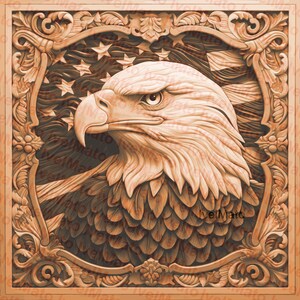 Laser Burn PNG | Bold Eagle 3D PNG | Digital Design | XTool | Glowforge | Lightburn | 3D Wood Engraving Files | Laser Engraving PNG