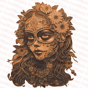 La Catrina レーザー バーン PNG | デジタル ベクター デザイン | XTool | Glowforge | Lightburn | Dio De Muerto | 3D レーザー バーン ファイル | レーザー彫刻