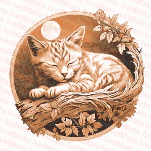 Sleepy Kitten Laser Burn PNG / Digital Vector Design / XTool / Glowforge / Lightburn / Incisione / File di masterizzazione laser 3D / File di incisione laser