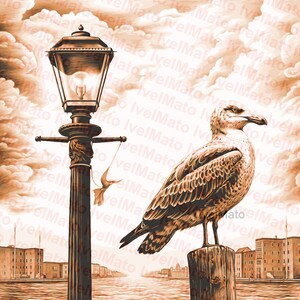 Pier Seagull Laser Burn PNG / Diseño vectorial digital / XTool / Glowforge / Lightburn / Grabado láser PNG / Naturaleza / Archivos de grabado láser