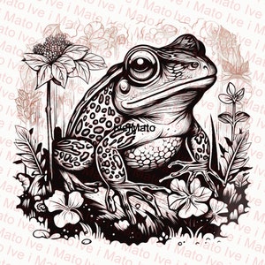 Grenouille | Gravure laser PNG | Conception numérique | Graver | Outil X | Forgelumineuse | Coup de foudre | Grenouille en fleurs | Grenouille florale PNG