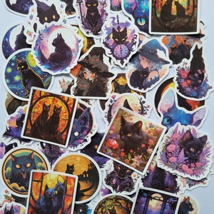 50 Gothic Dark Cat Sticker für Scrapbooking,Tagebuch,Planer,Handwerk,selbstklebend,Junk Journal Sticker,schwarze Katze Sticker,Hexen Sticker