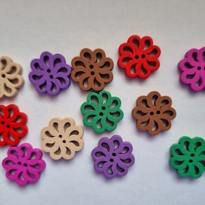 wooden mixed flower buttons,flower buttons,2 hole buttons,scrapbook,sewing,card making, button craft, wooden buttons, set of 12