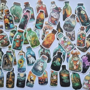 50 Magische Szenen in der Flasche Sticker für Scrapbooking,Tagebuch,Planer,Handwerk,selbstklebend,Junk Journal Sticker,Traum Phantasie Sticker