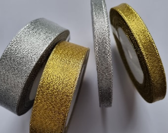 25 Yards Gold/Silver Glitter Sparkle Ribbon,Christmas Ribbon,Sparkle Organza Ribbon,Gift Wrapping,Christmas Party Flower Wedding Craft DIY
