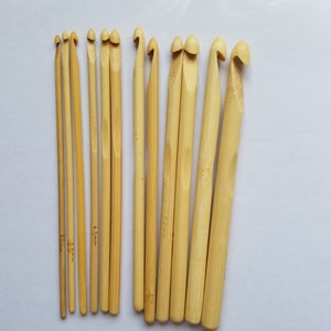 Bamboo Wooden Crochet Hooks Set of 12 Handmade 3mm 3.5mm E-4 4mm G-6 4.5mm  G-7 5mm 5.5mm H-8 6mm J-10 6.5mm K 7mm 8mm 9mm M-13 10mm N-15 