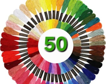 50 Embroidery Floss,Embroidery Threads,Cross Stitch Cotton Threads,Friendship Bracelet String,Sewing Embroidery Craft,Mixed Colours
