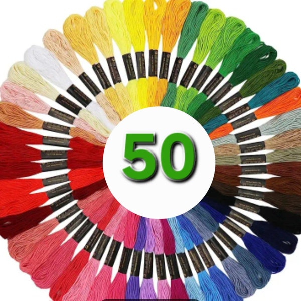 50 Embroidery Floss,Embroidery Threads,Cross Stitch Cotton Threads,Friendship Bracelet String,Sewing Embroidery Craft,Mixed Colours