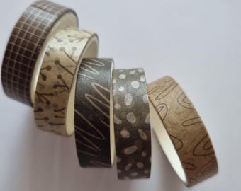 Autumn washi tape,brown washi tape,journal tape,planner tape,craft tape,decorative tape,5 rolls washi tape