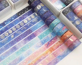 12 rolos de fita decorativa de máscara, fita washi Star Planet, fita washi para arte, artesanato, álbum de recortes, fabricação de cartões, fita de diário, fita planejadora de galáxias
