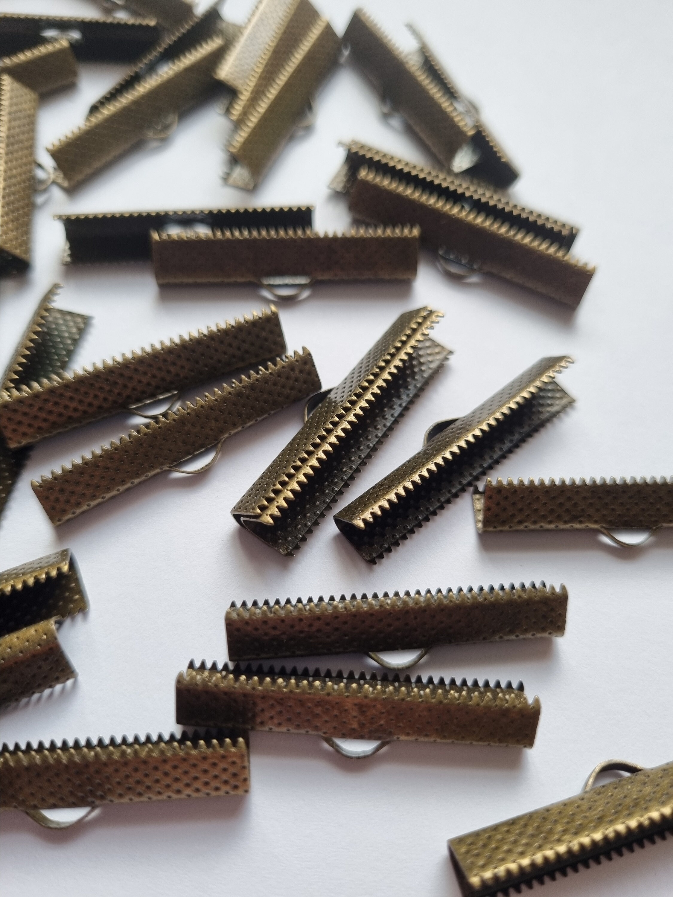 10 Ribbon Crimps, Ribbon Clamps, Ribbon End Crimps, Bronze Tone Plated