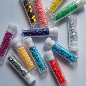 12 mini geassorteerde glitterbuisjes, holografische hartster pailletten, nail art, epoxyharsvulling, ambacht, kaarten maken, gemengde glitters