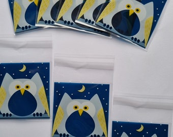 40 peel & self-seal sweet cookie wax melts craft bags.Wedding Christmas Party Craft bags,owl cellophane blue cookie bags,7x7 cm