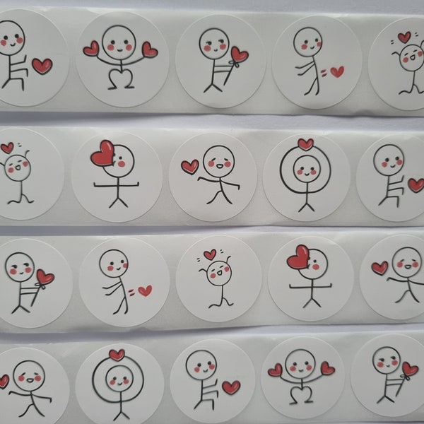 Autocollant entremetteur de dessin animé Autocollants de la saint-valentin, étiquettes d'amour pour mariage, cadeau de vacances, décoration, autocollants d'enveloppe 25 mm