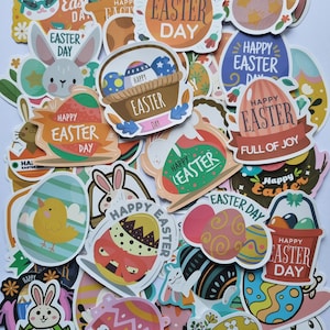 50 paaseistickers voor scrapbooking, dagboek, planner, ambacht, zelfklevend, ongewenste dagboekstickers, paashaasstickers, vrolijke paasstickers
