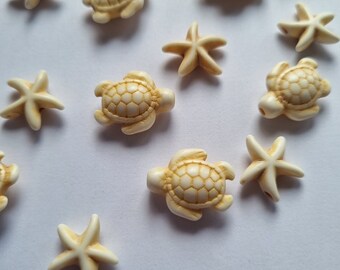 Bracelet En Perles Plates Avec Charm Tortue - Mélange De Bleu Et Blanc - Ajustable - Neuf