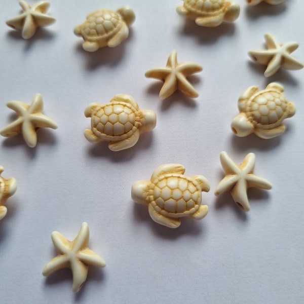 20 turtle bead spacer beads,starfish bead,turtle starfish shaped beads,mixed tutle and starfish beads