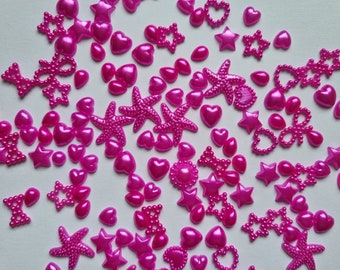 100 pärlemordekorationer med platta baksida, pärla, rosett, stjärna med platta baksida, korttillverkning, scrapbooking, bröllop, födelsedag, julpyssel, rosa
