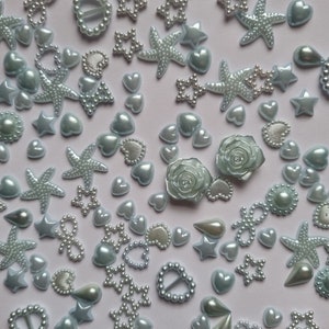 100 plaksteen parelversieringen, parel, strik, ster, roos plaksteen, kaarten maken, scrapbooking, bruiloft, verjaardag, kerstknutsels, hemelsblauw