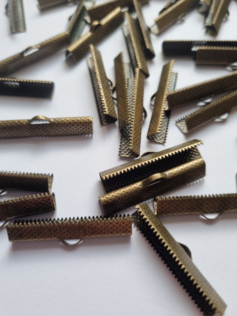 10 Ribbon Crimps, Ribbon Clamps, Ribbon End Crimps, Bronze Tone Plated