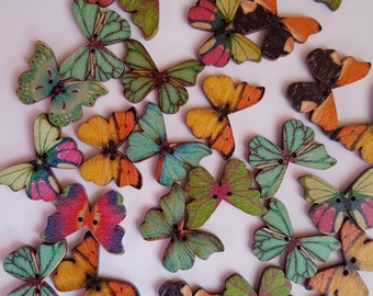 wooden mixed butterfly buttons,butterfly buttons,2 hole buttons,scrapbook,sewing,card making,button craft,wooden butterfly buttons,set of 10