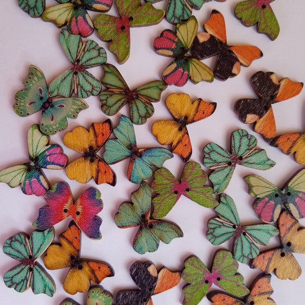 boutons papillon mixtes en bois, boutons papillon, boutons 2 trous, scrapbooking, couture, fabrication de cartes, artisanat bouton, boutons papillon en bois, ensemble de 10