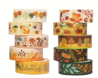 10 rolls masking decorative tape,Autums washi tape,washi tape for art,craft,scrapbooking,card making,Journal tape,leaf pumpkin Planner tape