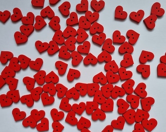 red wooden heart buttons,heart buttons,2 hole buttons,Christmas scrapbook,sewing,card making,small heart buttons,set of 10