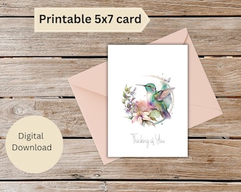 Thinking of You Printable Card - Hummingbird Design Blank Card