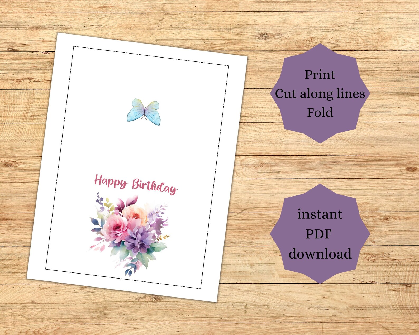 Happy Birthday Blank Greeting Card 7x5 Printable - Etsy