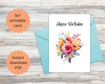 Watercolor Bouquet Birthday Card - Blank Greeting Card