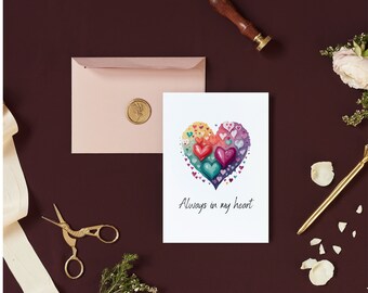 Toujours dans mon coeur/ Coeur/ Je pense à toi/ Carte de voeux/ Encouragement/Carte vierge/ Coeurs
