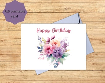 Happy Birthday Blank  Greeting Card 7x5 printable