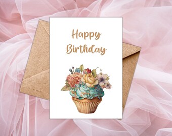 Carte d'anniversaire - Carte de voeux - Carte vierge Cupcake