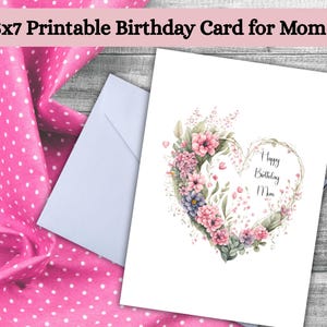 Cartão de aniversário para mãe - Flores - Corações - Cartão em branco