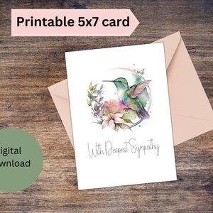 5 x 7 imprimable Hummingbird Sympathy Card - Carte de voeux vierge -