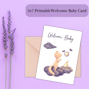 Baby Karte zur Geburt: 13x18 Lila Tierchen (PDF)