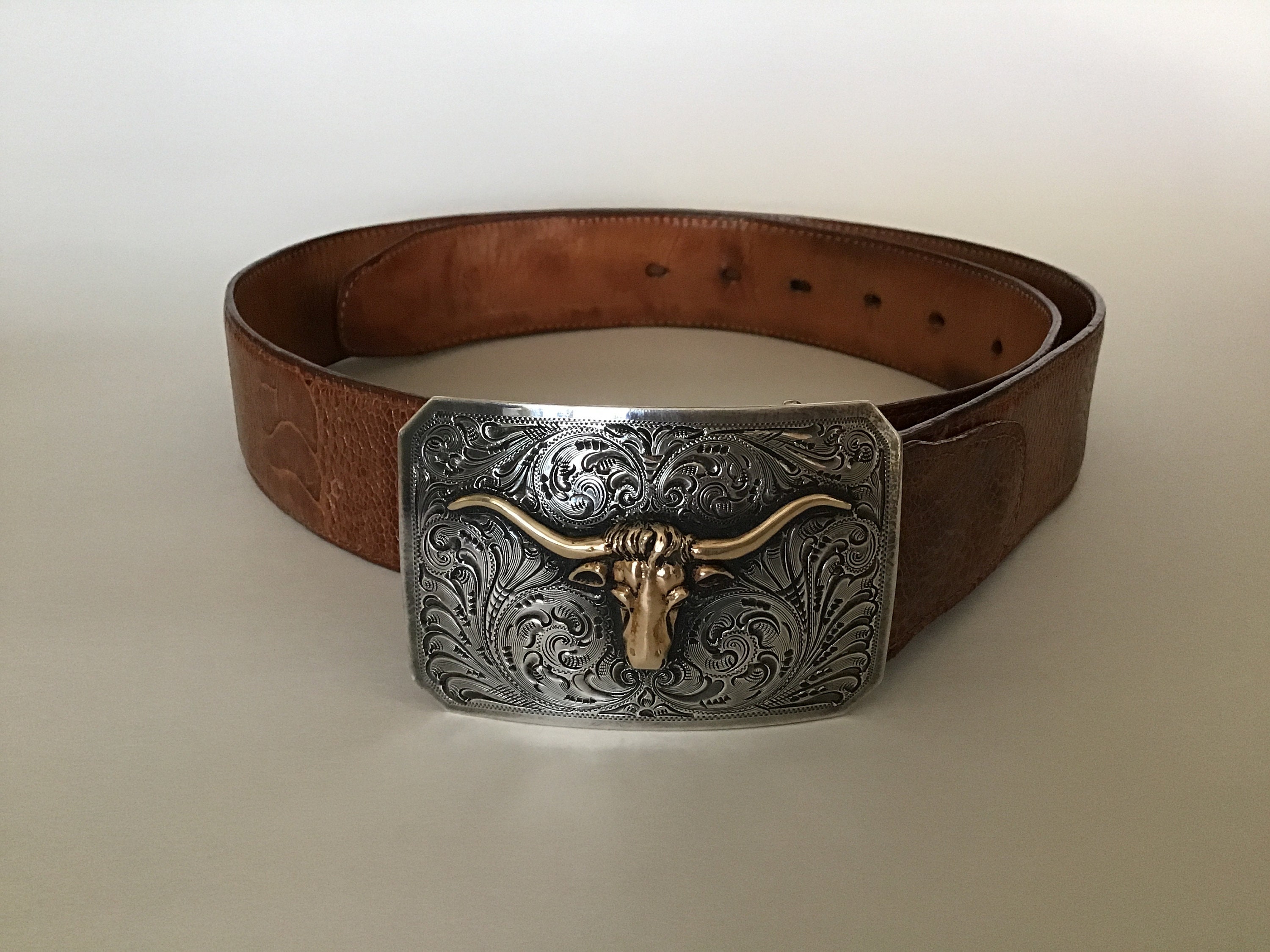 Silver King Longhorn Belt Buckle Sterling Silver With 14k Gold Size 36