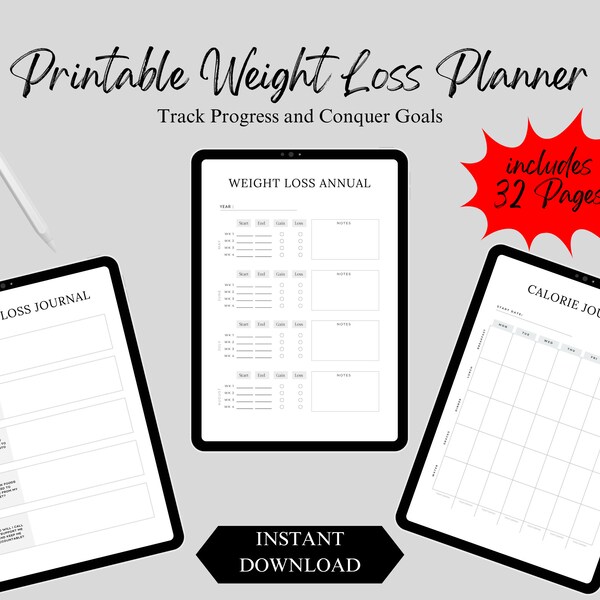 Streamline Your Weight Loss Journey: Get Organized with Our Printable Fitness Planner – Digital Download Available!