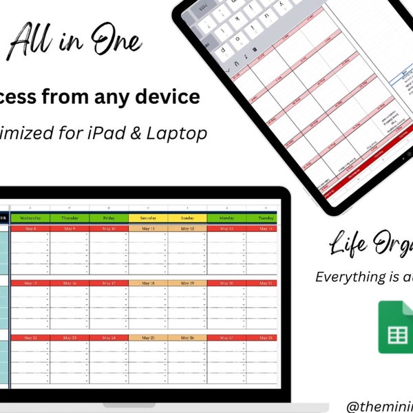 All-in-One Google Sheets Life Organizer | Expense Tracker, Weight Loss Tracker, Meal Planner, Dynamic Calendar | Automated Templates
